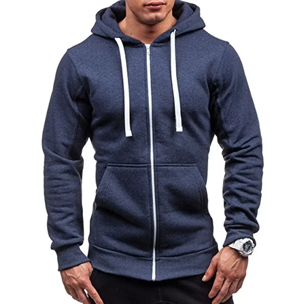 Casual Sweatshirt Zip Hooded Jacket Mens Solid Colour Cardigan Jackets Spring Autumn Male Tops 250814