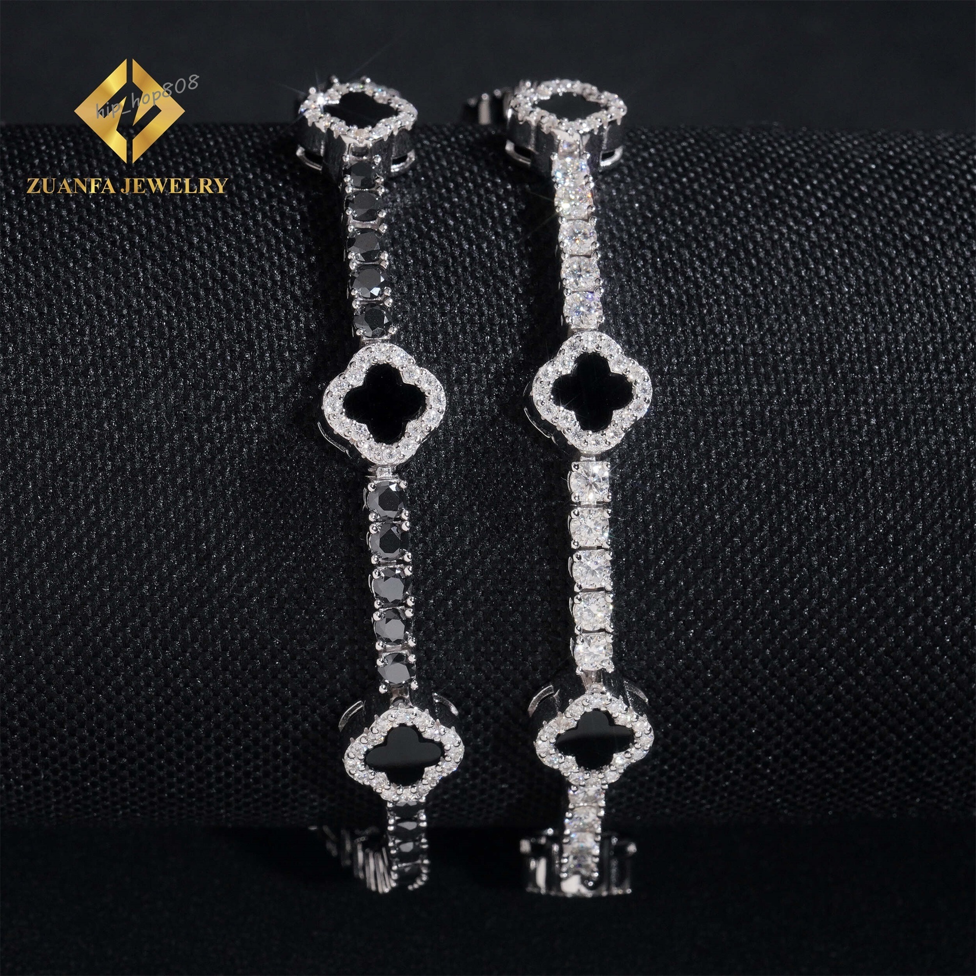 New Arrivals 3mm Iced Out Hip Hop Jewelry S925 Silver VVS1 Moissanite Diamond Four Clover Leaf Cluster Tennis Bracelet