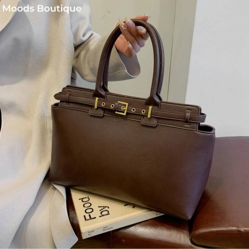 Large Size Women Top-Handle Bags Retro Pure Color Big Capacity Shopping Totes 2024 Winter Latest Trendy Designer Handbags