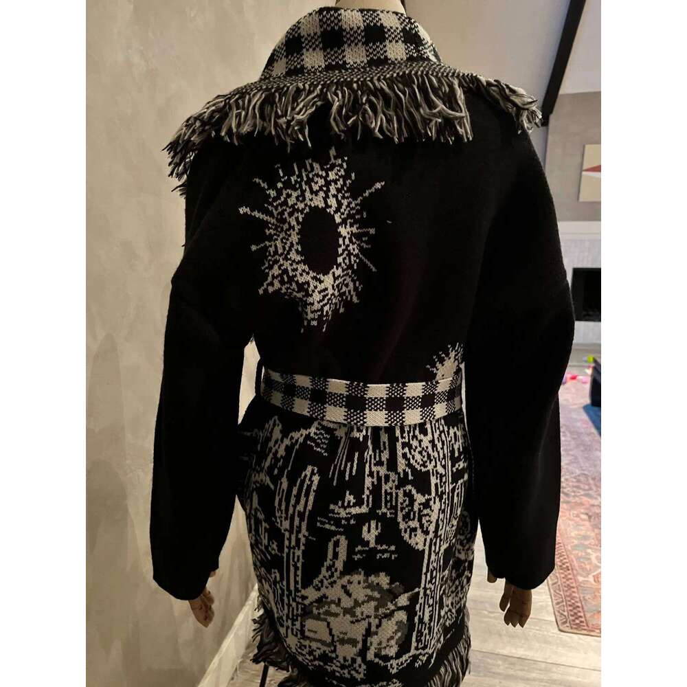 WQJGR Cardigan Sweater Wool Kniited Tassel Doodle Jacquard Loose Full Sleeve High Quality Cashmere Winter Jacket Women