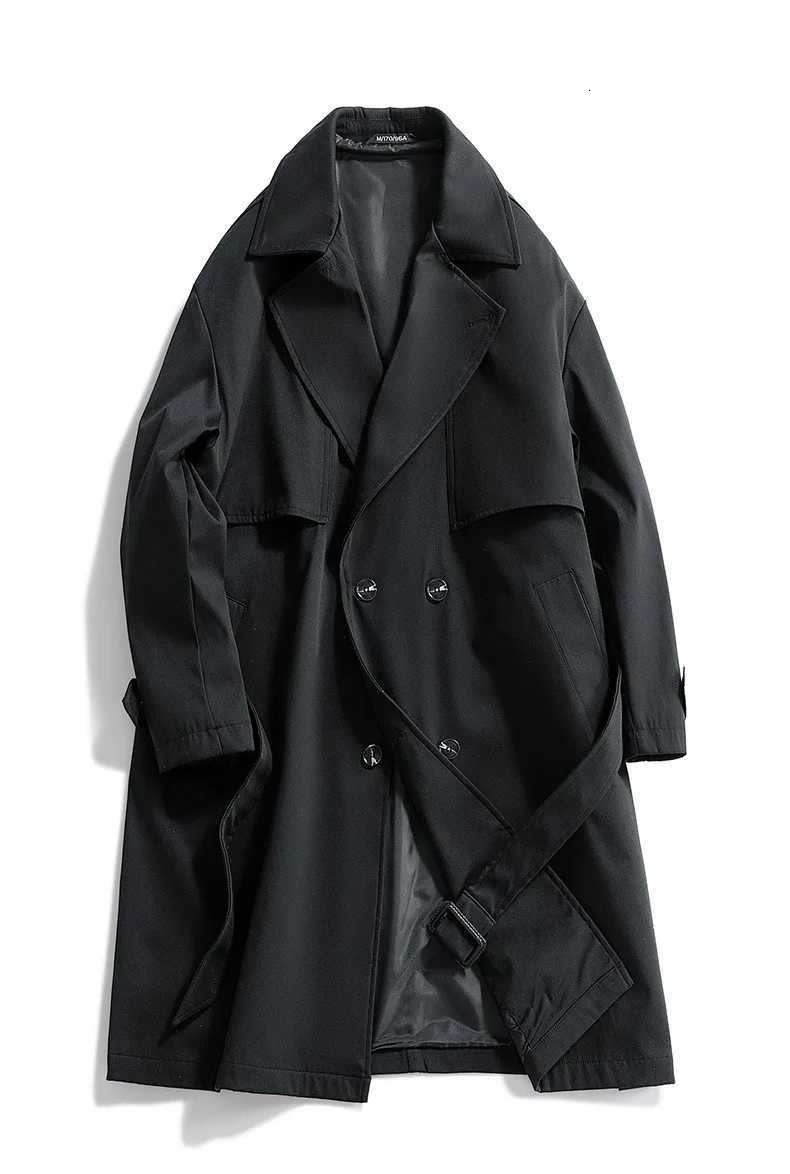 Mens Long Trench Coat Military Green Slim Fit Double Breasted Notched Lapel Jacket Windbreaker Spring Autumn Casual Outdoor Coat W250815