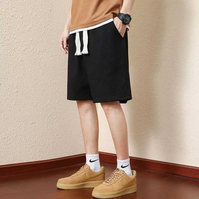 Mens Solid Color Summer Waffle Shorts for Casual Loose Breathable Thin Basketball Sports Cropped Shorts Beach Pants Y250814