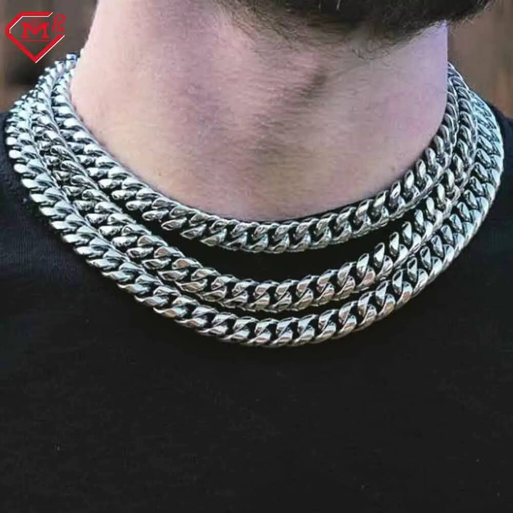 8MM Stock Plain Miami Cuban Link 925 Sterling Silver Customized Size Hip Hop Men Cuban Chains