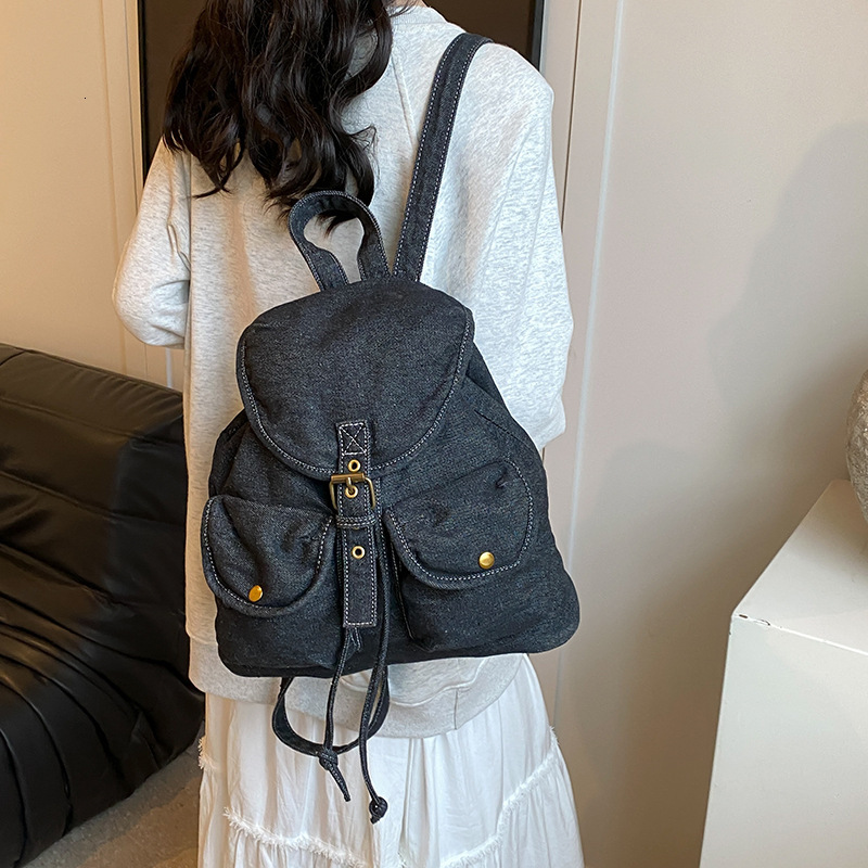 Autumn New Unisex Shoulder Bag Denim Women's Shoulder Bag New Large Capacity Multi Pocket Portable Bucket Bag Commuting Travel Backpack Autumn Ne