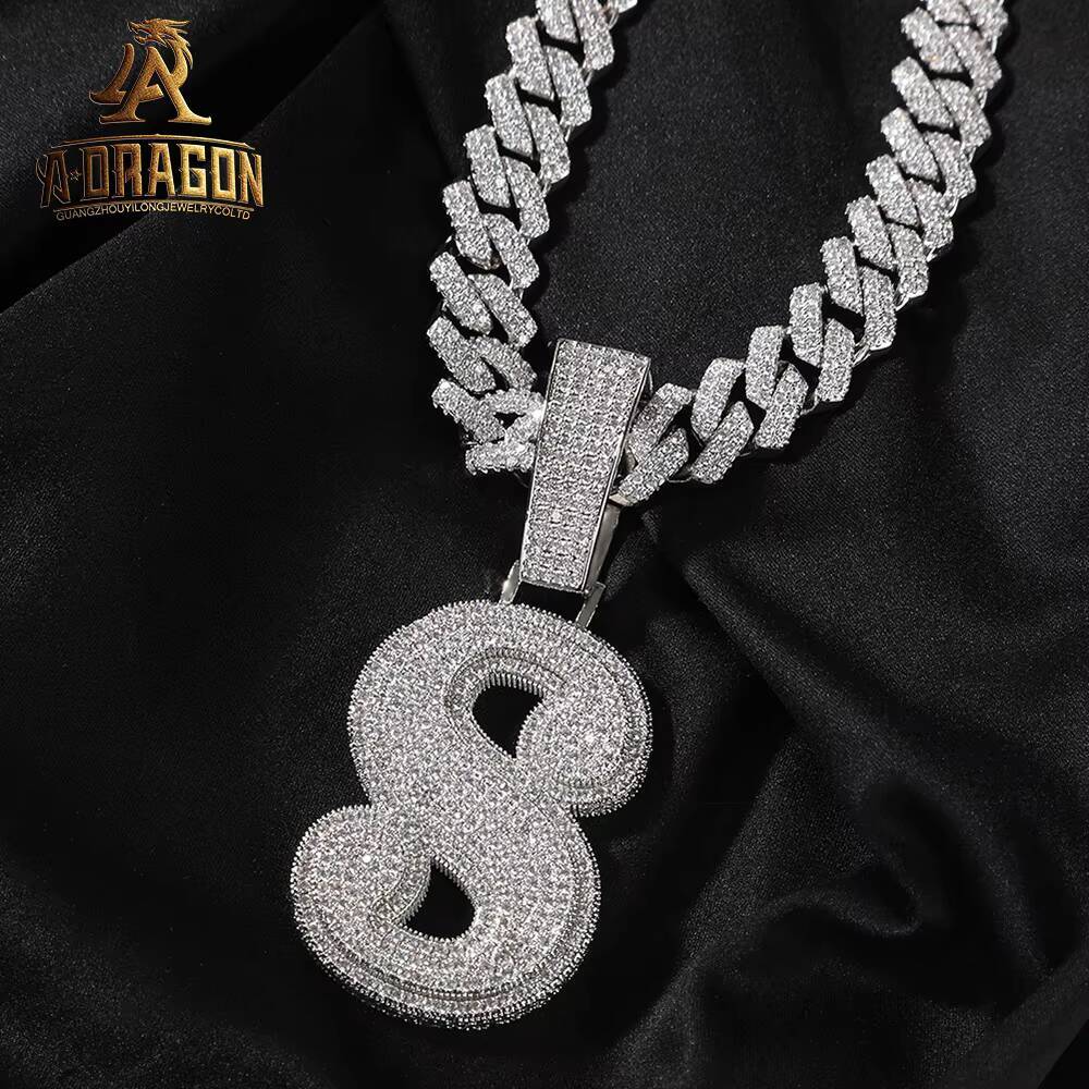 Iced Out Custom Hip Hop Jewelry Men Letter M Pendant 925 Sterling Silver VVS Moissanite Diamond Number Name Initial Pendant