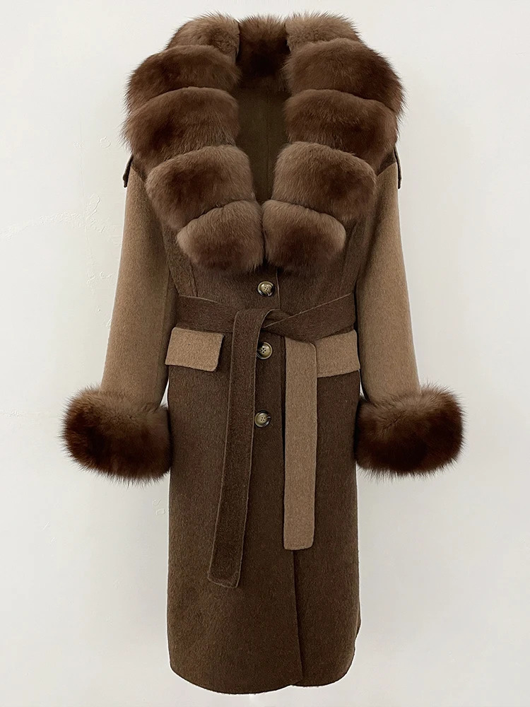 OFTBUY Patchwork Double-faced Cashmere Wool Jacket Fox Fur Collar Woolen Coat Female Fashion Fur Winter Clothes Women 250811