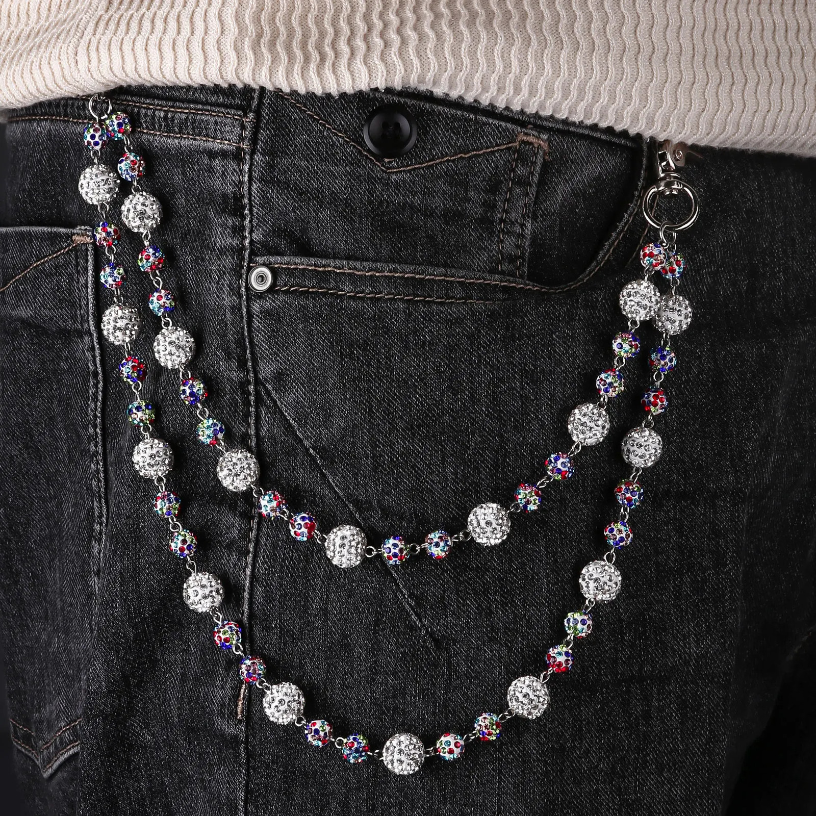 1pc Disco Ball Rhinestone Wallet Chain Hip Hop Fashion Jewelry Pendant Cluster Pants Jean Pocket Belt Chain for Men Gifts 250814