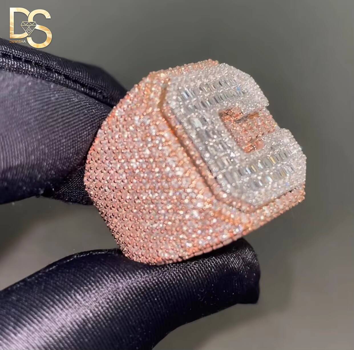 High Quality Hip Hop Custom Sier Plated Moissanite Ring for Men