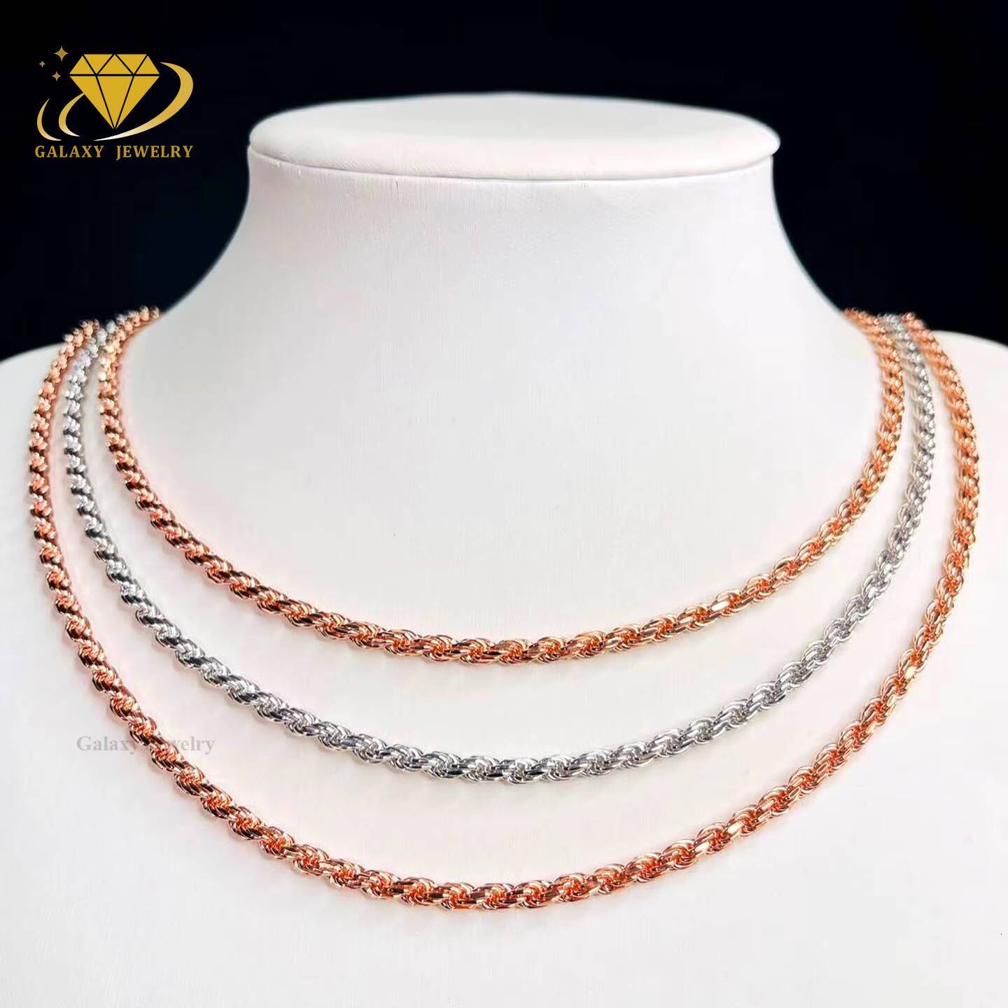 Hip Hop Jewelry 925 Silver Gold Plated Rope Chain Necklace Factory Wholesale Making Machine Rope Chains for Men
