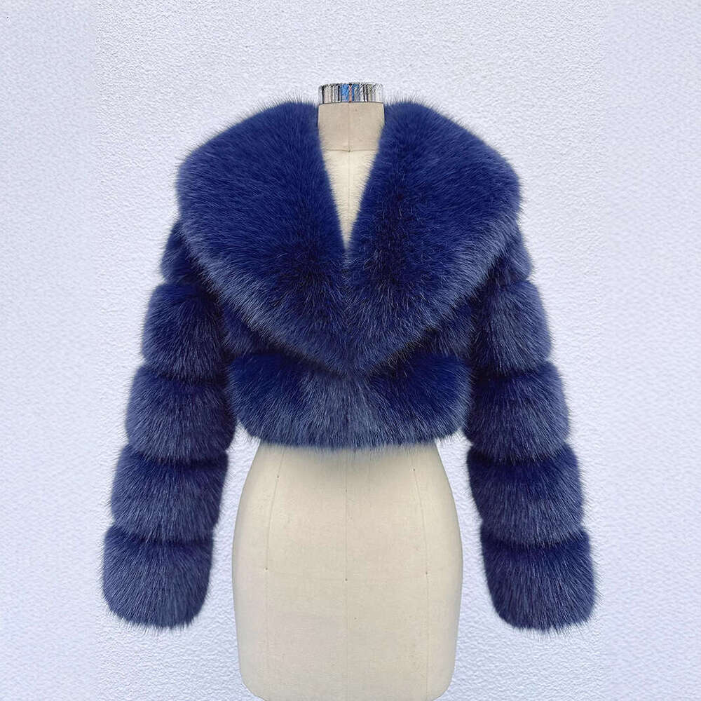 New European and American faux fur jacket, environmentally friendly imitation fox fur short style, big fur collar, women's fashion top