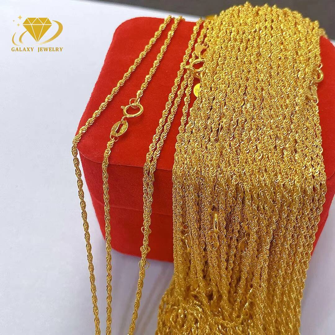 18k Pure Gold Jewelry 1.08mm 2.1mm 3.9mm 6.0mm Twisted Rope Chain 10k 14k Au750 18 Karat Gold Rope Chain Necklace