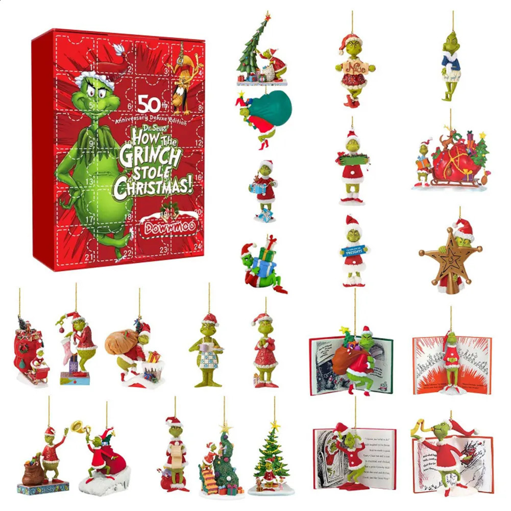 For Grinch Christmas Advent Calendar Decorative Acrylic Animal Pendant Calendar Christmas Holiday Decor for Kids Boys Girls 250815
