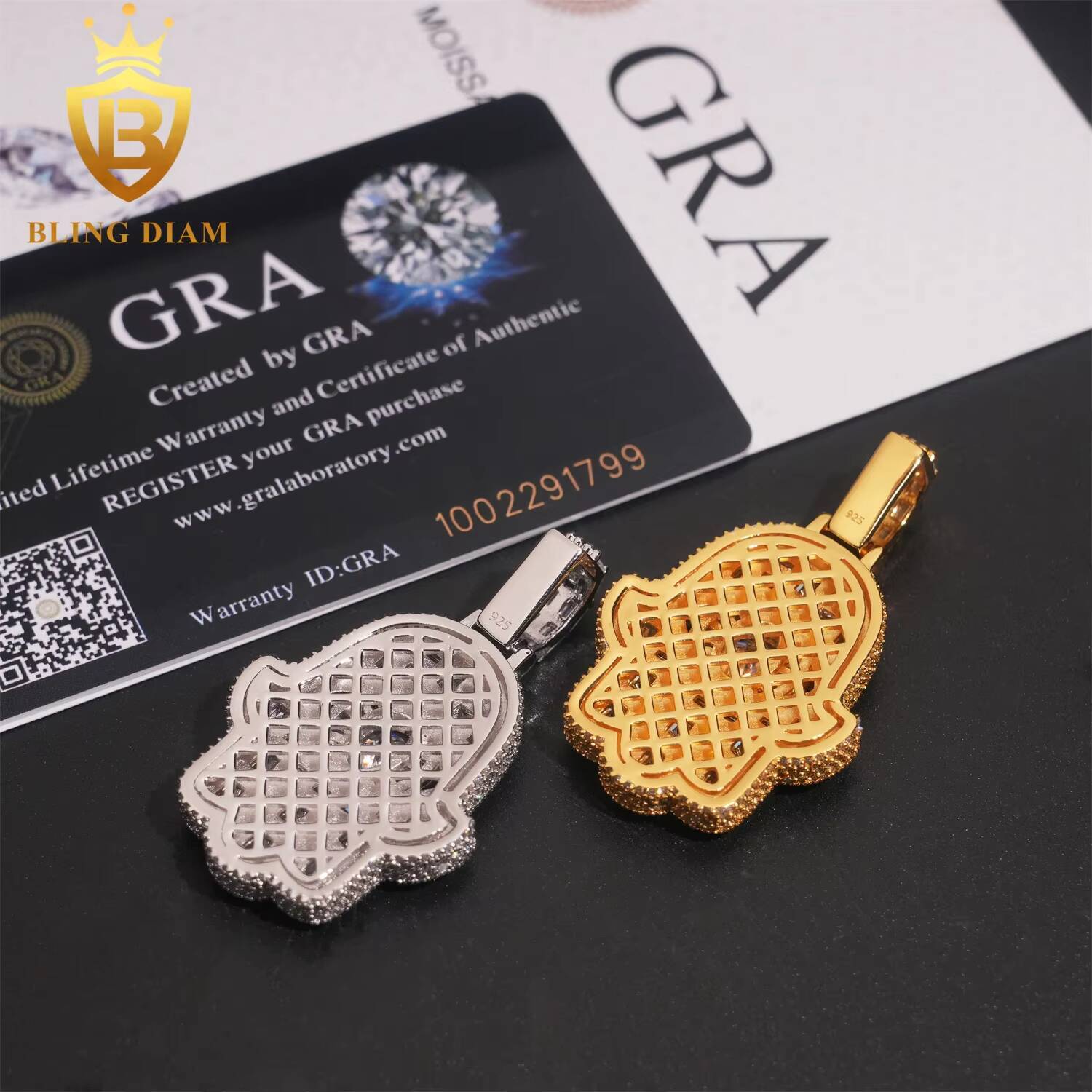 Top Quality Hip Hop Rapper Charms Silver 925 Iced Out VVS Moissanite Diamond Hamsa Pendant Fine Jewelry
