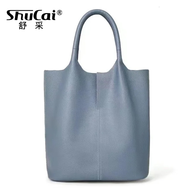 Genuine Leather Tote Bag Simple Ladies Soft Cowhide Shoulder Handbag Large Capacity Women Bucket w250801