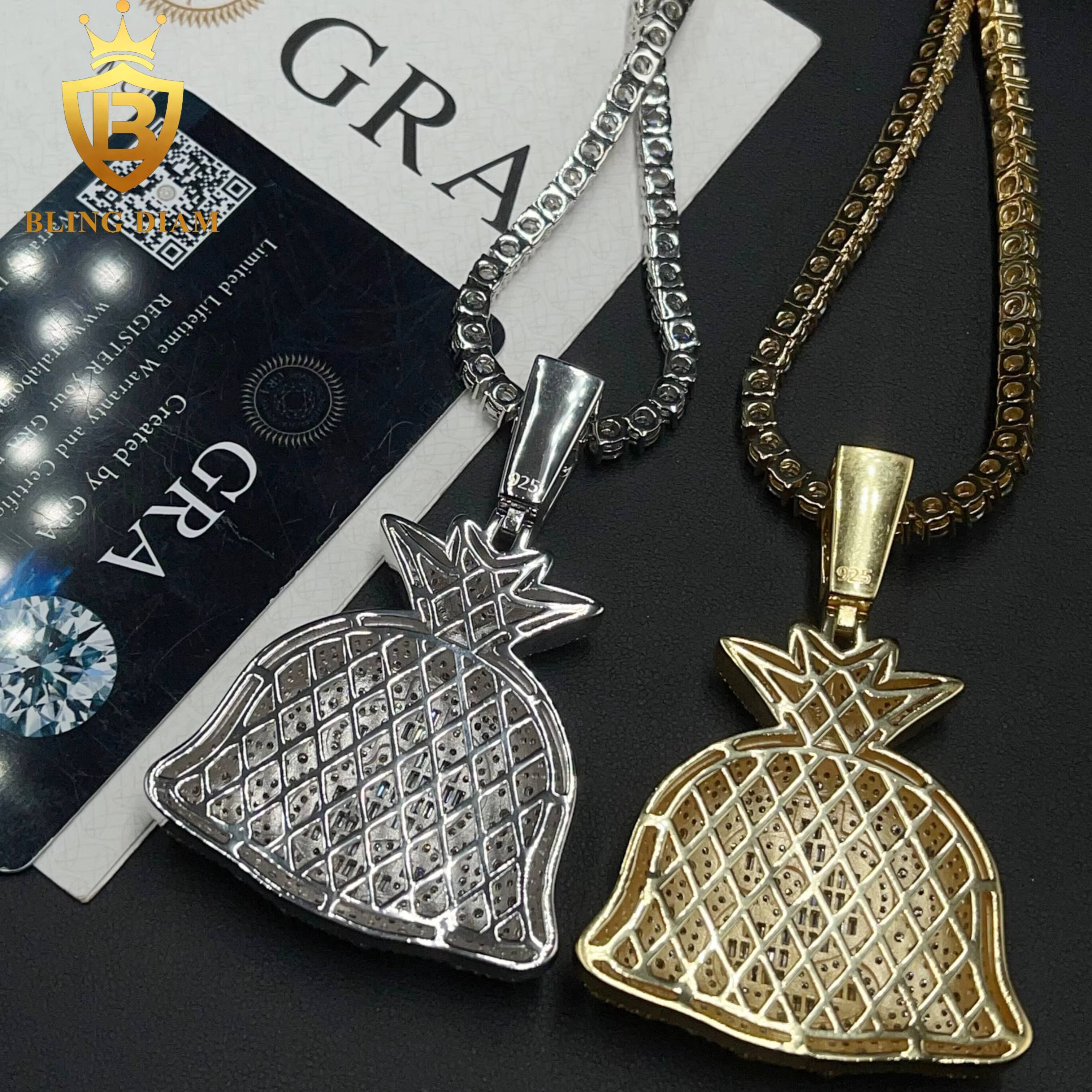 Hip Hop Rapper Style Jewelry 925 Sterling Silver VVS Moissanite Charm Money Bag Custom Pendants