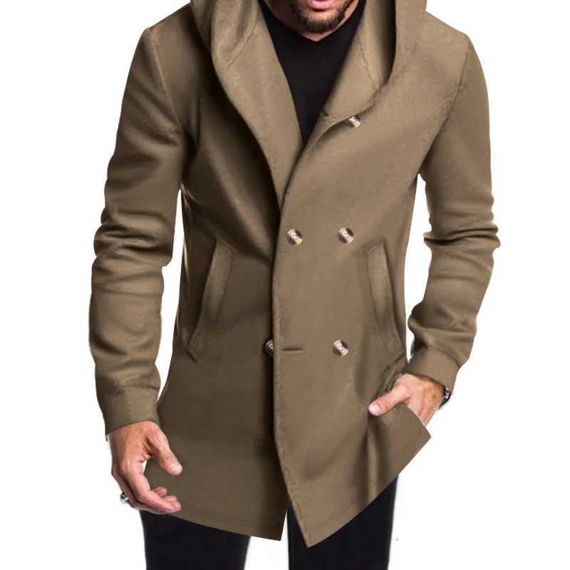 2024 New Korean Mens Trench Coat Long Spring And Autumn Windproof Warm Casual Fashion Solid Color Hooded Coat Free Shipping W250815