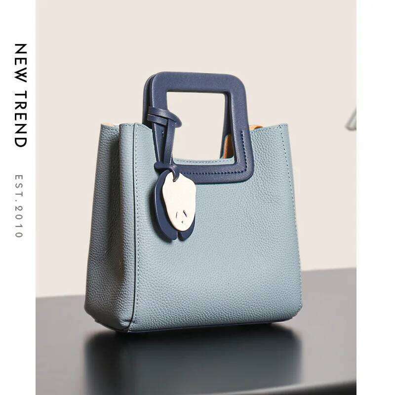 Designer Bags Lovely Light Blue Ladies Handbag Genuine Cow Leather Square Handle Women's Bag Designer Casual Tote Luxury Bag