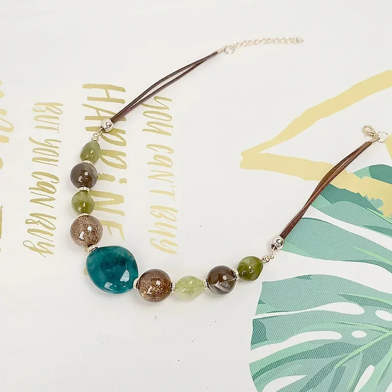 Vintage Beaded Necklace with Acrylic Pendant Stylish Rope Chain Statement for Daily Wear Commuting Gifts 250811