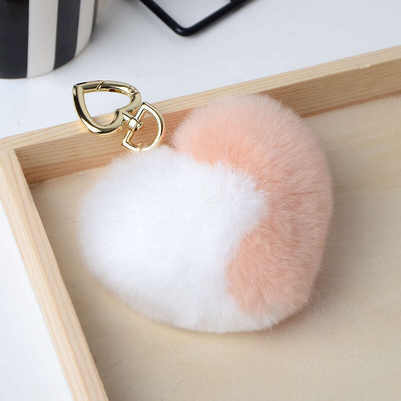 New Genuine Keychain Bag Plush Accessory Heart Rex Rabbit Fur Pendant
