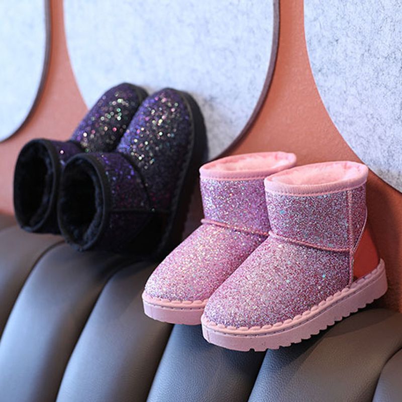 Girl Princess Thick Velvet Boots Toddler Fashion Plush Warm Kids Snow Boots Winter Kidsnest New Children's Girls Sequined Cotton Shining Shoes Si