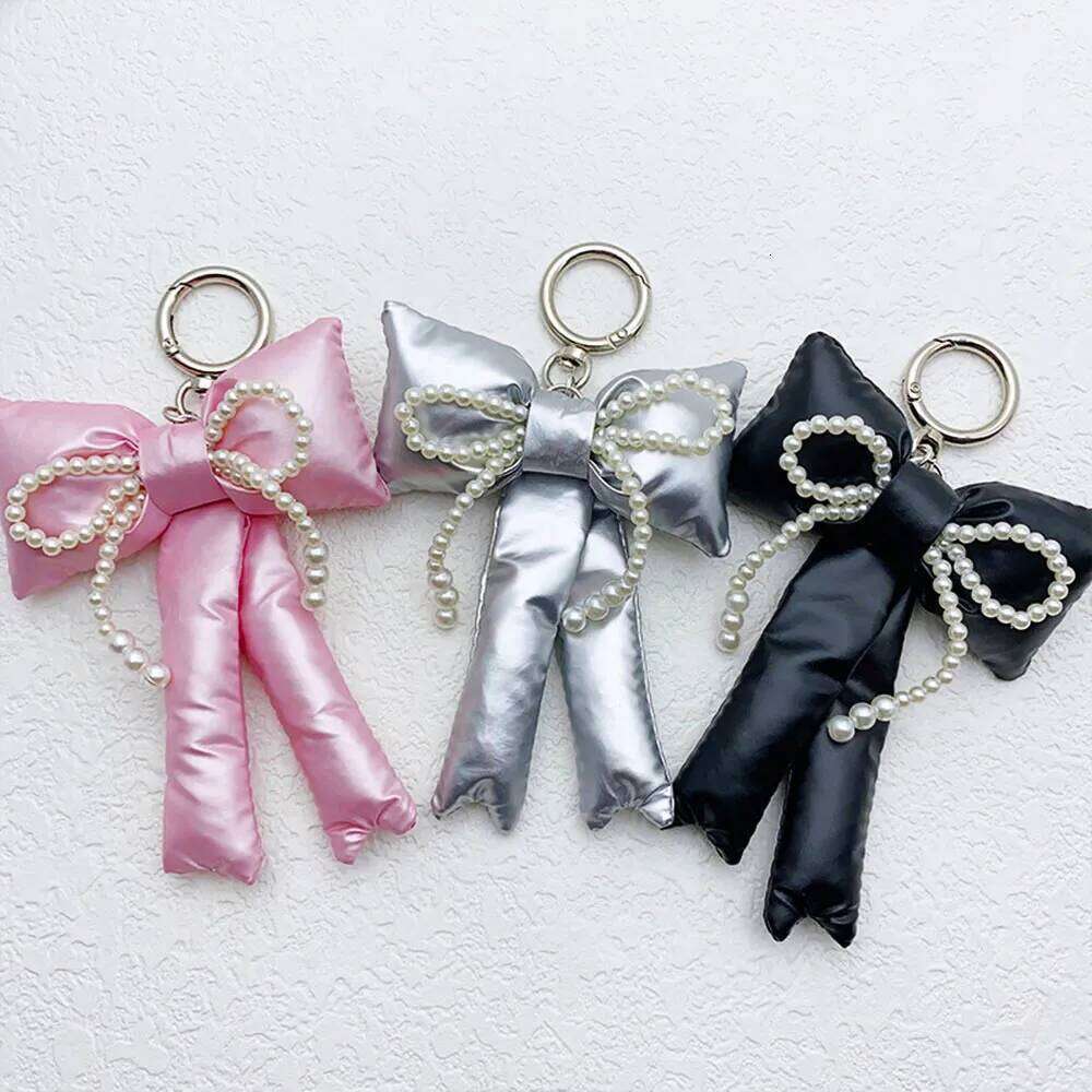 Y2K Korean 3D Bowknot Keychain Fashion Simple Pearls Bow Keyring Bag Pendant Handbag Hanging Ornament Decoration Girls