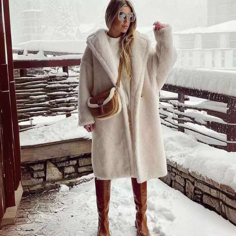 Autumn and winter loose fur one-piece faux fur jacket for women's mid to long windbreaker with lamb fur