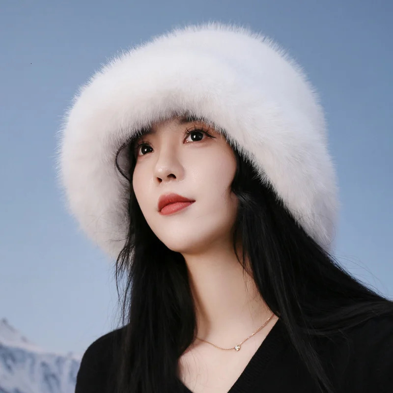 Winter Fluffy Fur Fisherman Hat For Women Solid Color Casual Bucket Hat Outdoor Plush Ear Protection Cap Warm Female Panama Caps 250808