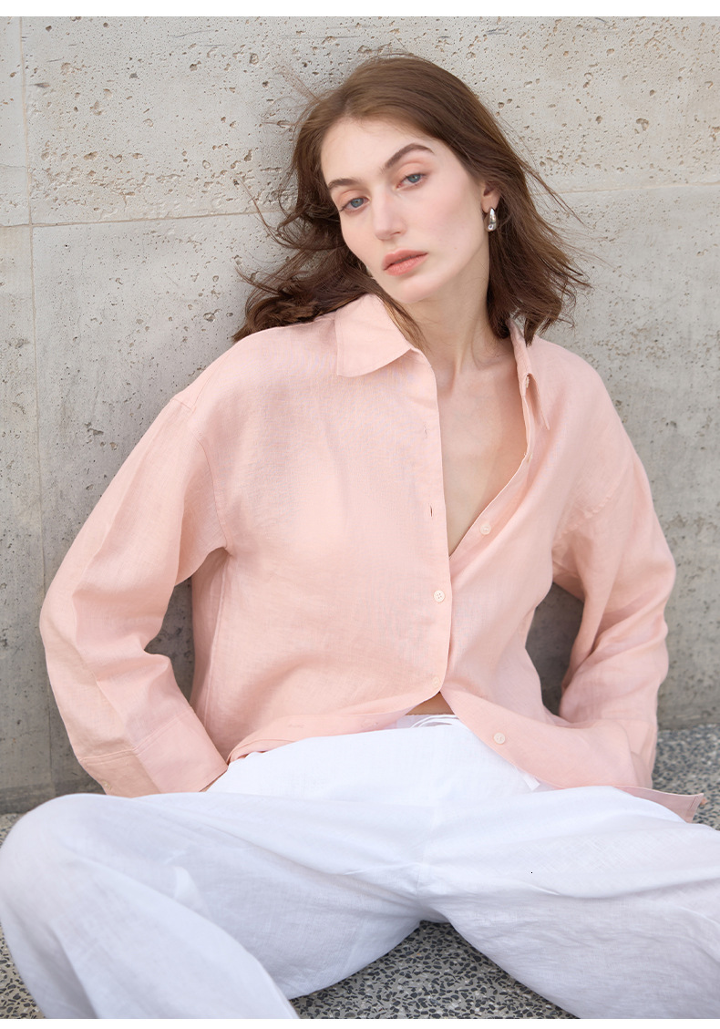 Pure Linen Loose Solid Color Women's 2025 New Simple Long Sleeve Single-Breasted Shirt Intellectual Relaxed Top