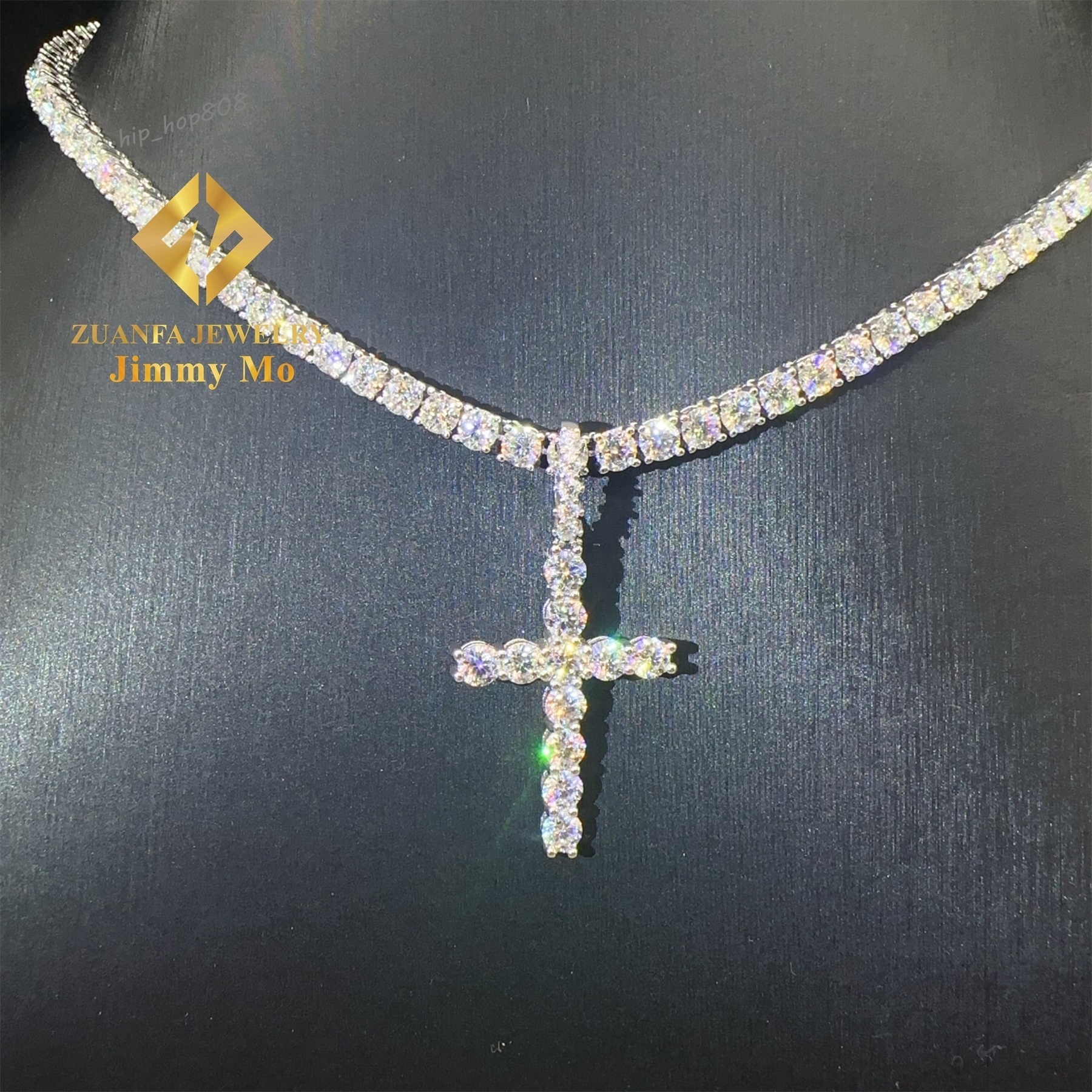 Pass Diamond Tester Iced Out Fire Jewelry 925 Sterling Silver VVS1 Moissanite Diamond Cross Pendant Necklace Set