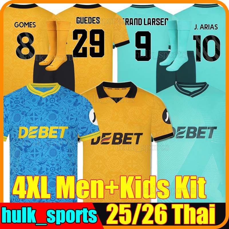 4XL 2025/26 WoLvErHaMpToNes WoLvEs 3rd soccer jerseys J.ARIAS STRAND LARSEN GUEDES R.GOMES HEE CHAN BELLEGARDE MUNETSI JOSE SA men kids Kits socks sets football shirts