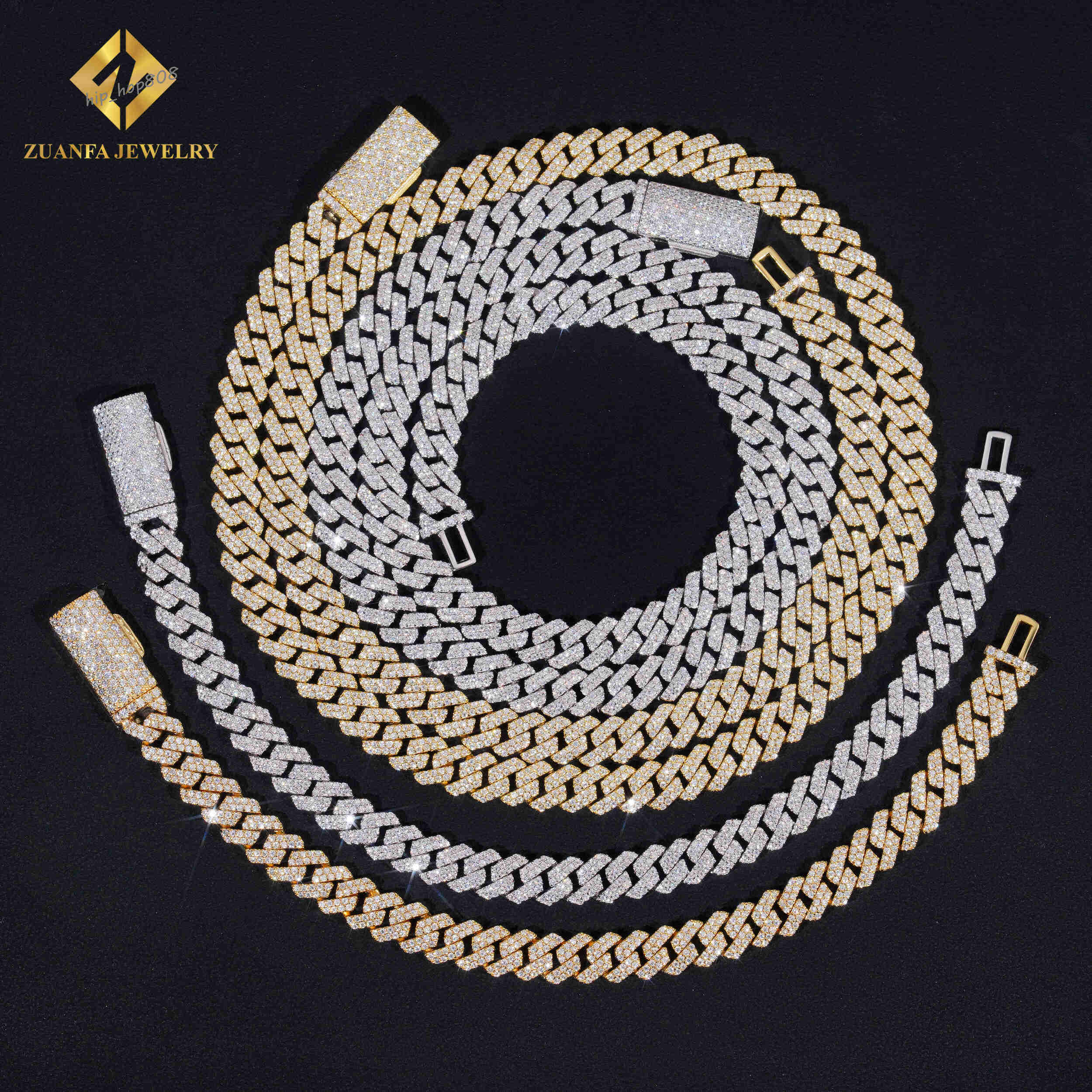 Zuanfa Jewelry Hot Selling Men Hip Hop Cuban Necklace Sterling Silver 925 Gold Plated 8MM VVS Moissanite Cuban Link Chain