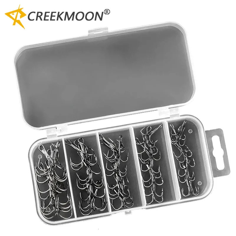 50pcsbox Mix Treble Fishing Hooks Kit Fishhook for Artificial Hard Bait Bass Trout Saltwater Triple 250807