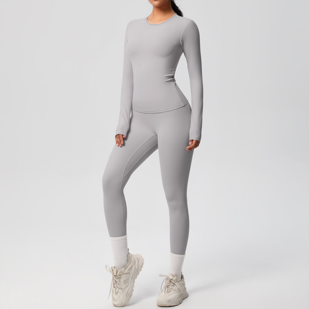 Quick Dry Naked Feel Skin Friendly Tight Long Sleeve Yoga Set Outdoor Running Slim Fit Fitness Pants Sports Outfit Women