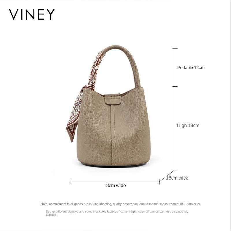 VINEY 2025 New Women's Messenger High-End Detachable Genuine Leather Handbag Bucket Bag