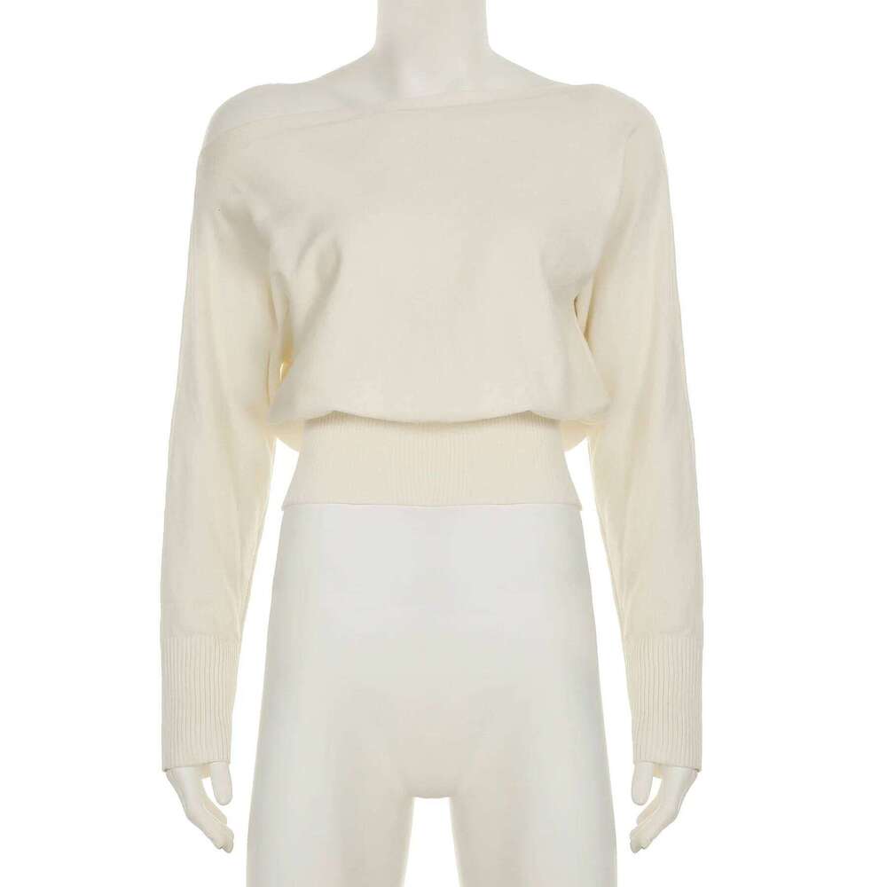 Solid Off-Shoulder Sweater Loose Slash Neck Long Sleeve Knitted Pullovers Women Autumn Winter Fashion Casual Lady