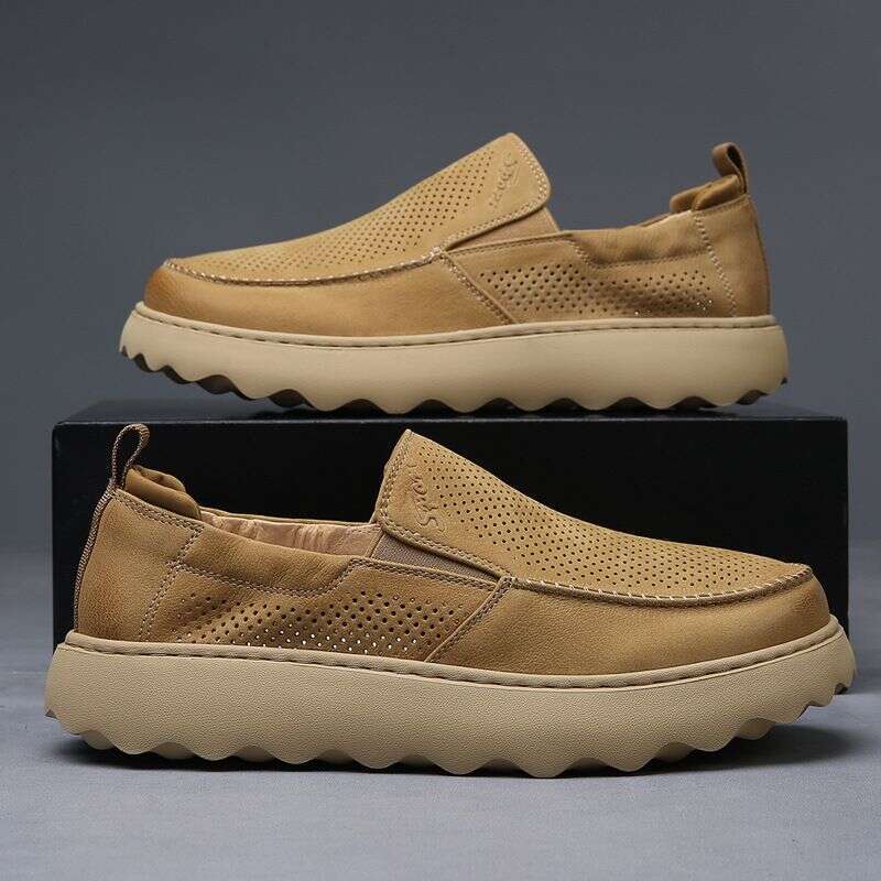 2025 Summer Breathable Hollow Out One Foot Kick Lazy Le Fu Thick Sole Versatile Men's Low Cut Casual Board Shoes