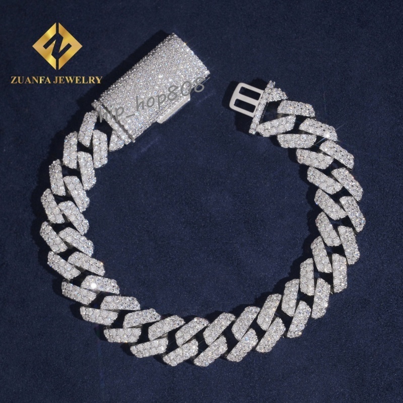 Hot Sale Jewelry Hip Hop 12mm Mens 925 Sterling Silver Lab Diamond Iced Out VVS Moissanite Cuban Link Bracelet