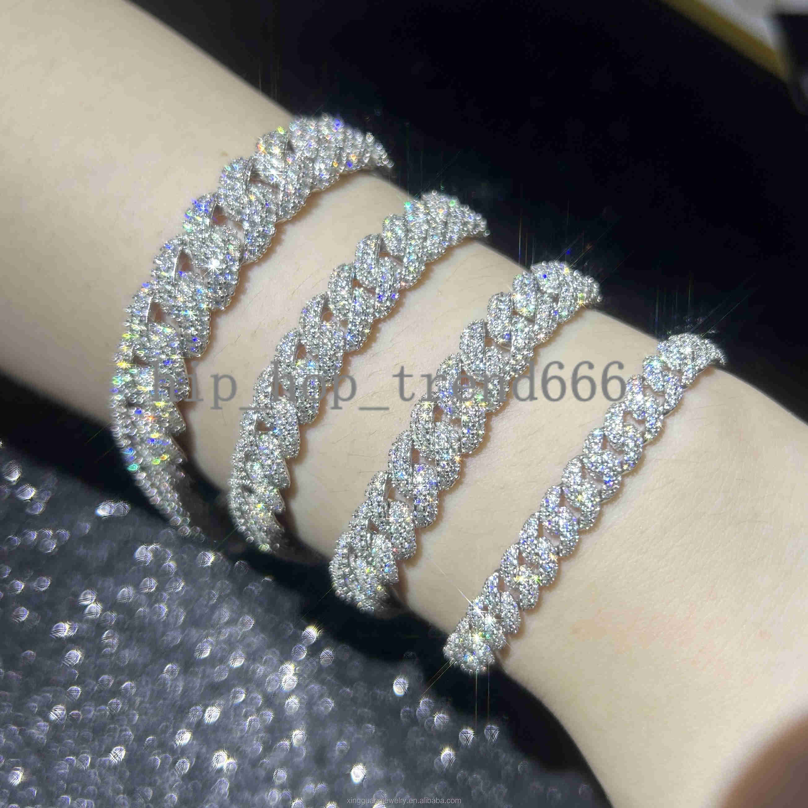 Hip Hop Jewelry S925 Silver 6mm 9mm 13mm Iced Out VVS Moissanite Cuban Chain Bracelet With GRA Certificate