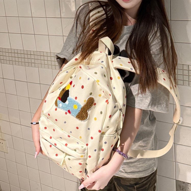 Autumn New Unisex Style Backpack Couple Cartoon Cute Dachshund Backpack Casual Polka Dot Backpack Large Capacity Women's Backpack Autumn New Desi