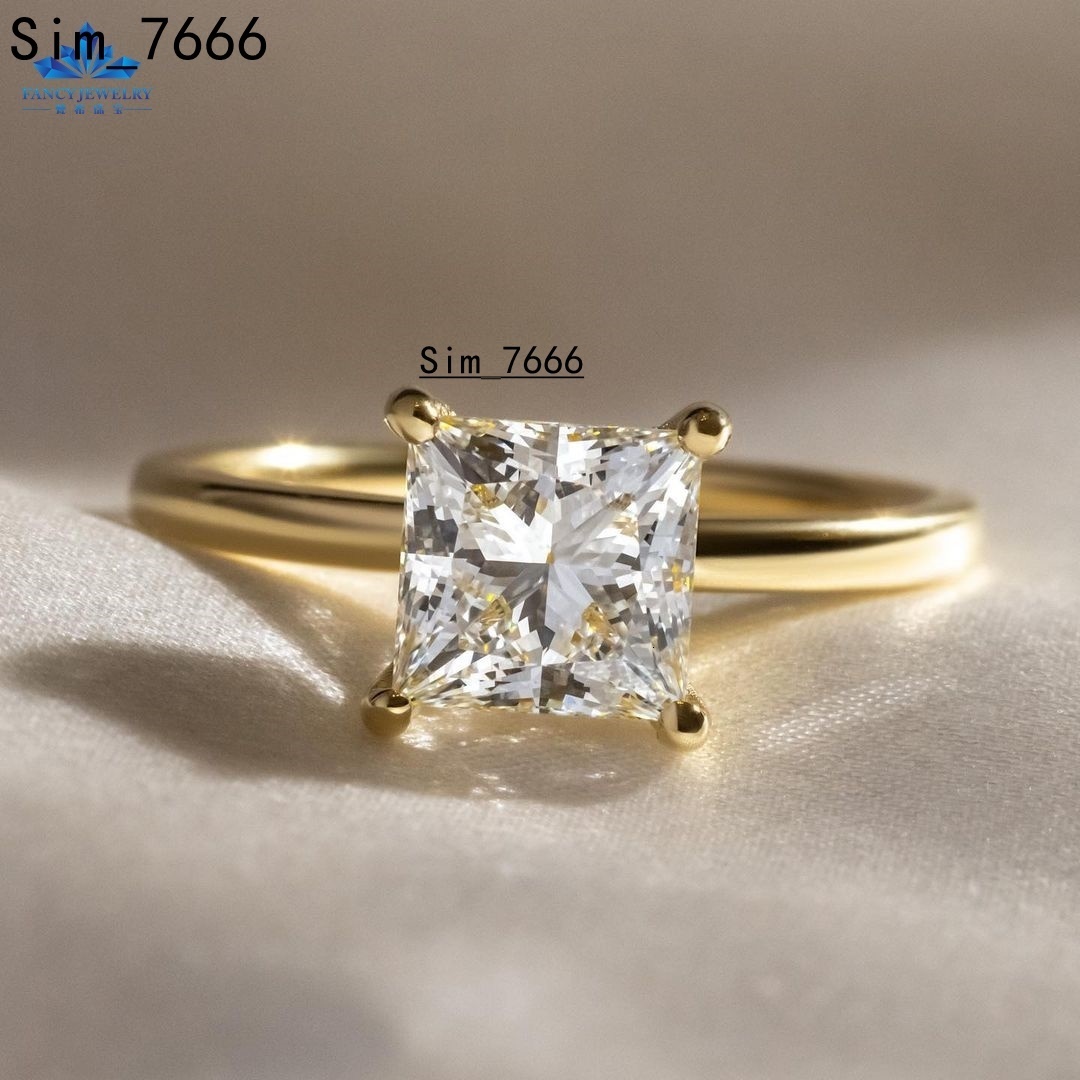 Fine Jewelry for Women Men 2CT D VVS Princess Cut Moissanite Diamond Ring in 14K/18K Yellow Gold with S925 Elegant Luxurious