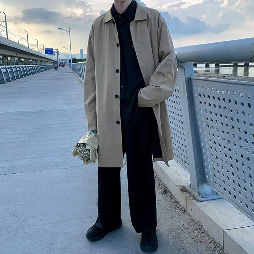 Versatile Men Outerwear Casual Mid-Length Outwear Stylish Mens Lapel Windbreaker Coat with Double Breasted Design Pockets W250815