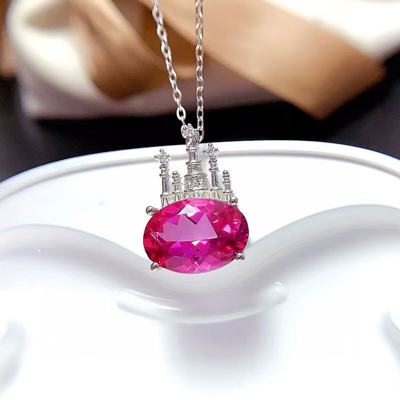 925 Silver gemstone ring natural topaz pendant 10mm*14mm genuine pink topaz jewelry silver crystal necklace for women 18K gold plated silver gemstone 