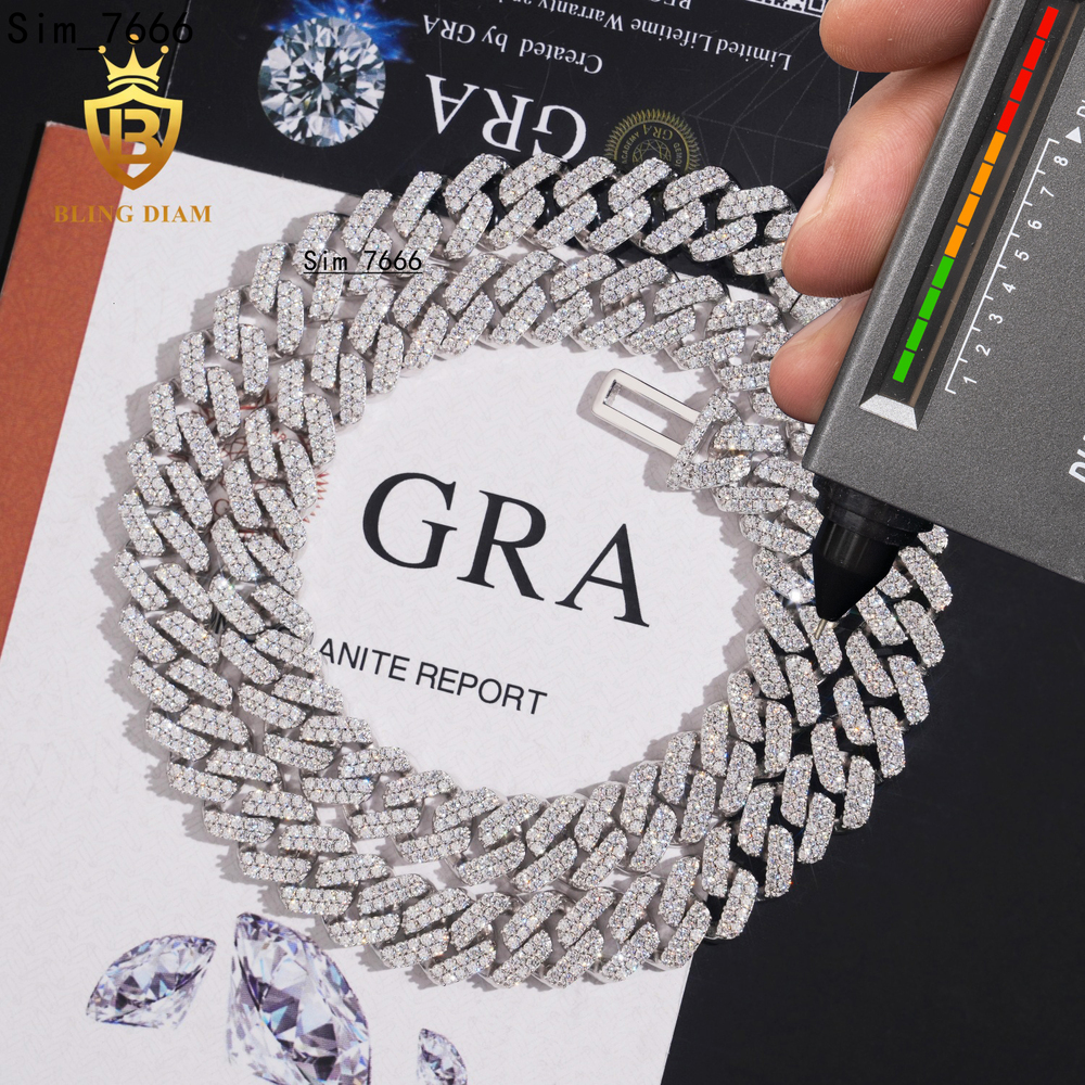 Hot Sale Moissanite Miami Hip Hop 925 Sterling Silver Iced Out 13MM Moissanite Diamond Men Necklace Cuban Link Chain