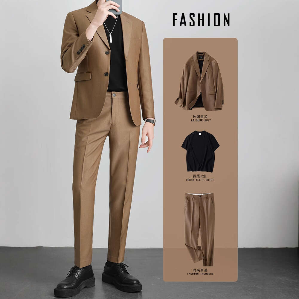 High-End Suit Set Men, Light Mature Korean Style, Casual Slim Fit Jacket, Spring And Autumn Trendy Single Top For Office Youth B5