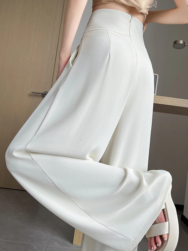 Summer High Waist Solid Color Loose Women Suit Pants Basic Full Length Straight Fashion Apricot Black Female Wide Leg 250808