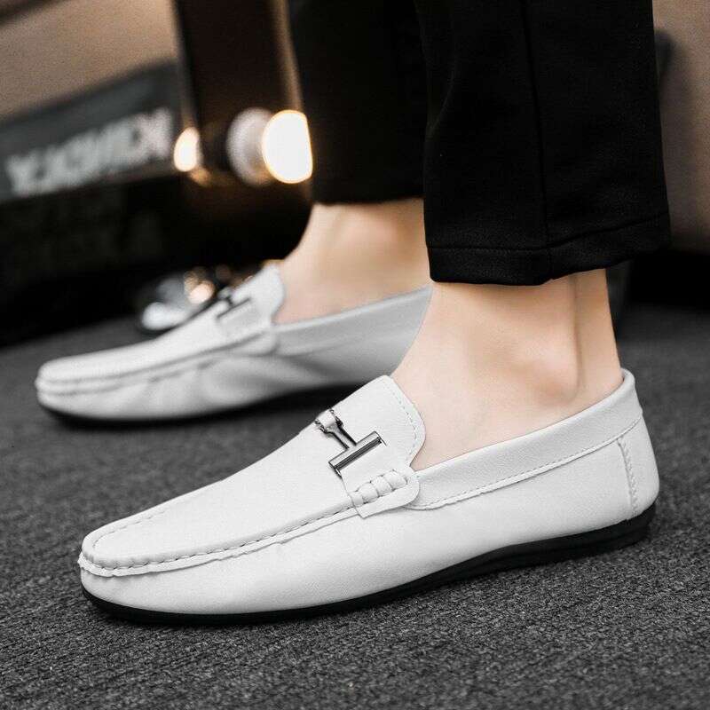 Doudou 2024 new men's leather summer trend soft soled casual shoes, one foot lazy shoes