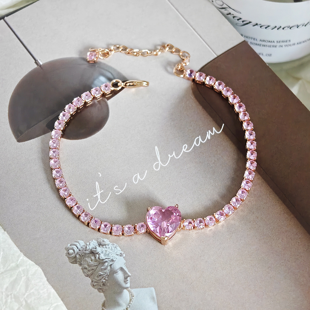 New Fashionable High-End Pink Heart Bracelet Adjustable Drawstring Jewelry Accessory s8481