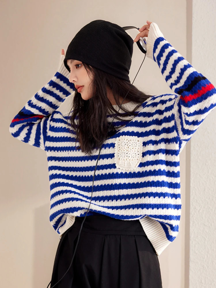 Autumn Fashion n Sense Niche Sweater Women Stripe Sweater Streetwear Long Sleeve Knitted Tops Female Loose Pullover 250808