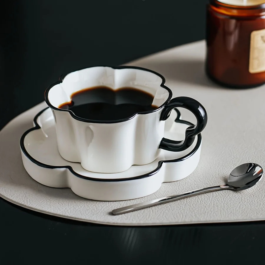 Luxury Floral Ceramic Coffee Cup Set Modern Mugs with Dish Spoon Afternoon Tea Cup Dessert Plate Perfect for Office Home Gift 250815