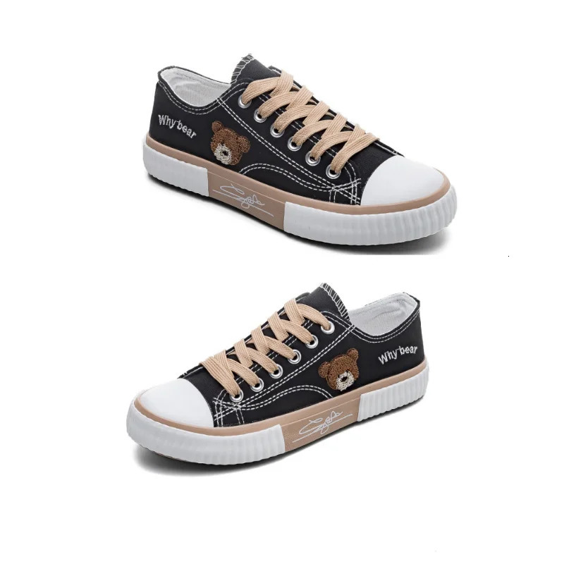 Bear Canvas Womens Shoes Korean Dry Breathable Fashion Trend Versatile Casual Board Shoes Large Size Cookie Shoes 250809